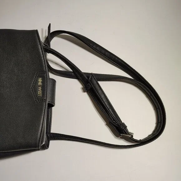 NINE WEST Purse Faux Black Leather Tri Compartment Compact Crossbody Bag - Picture 8 of 14